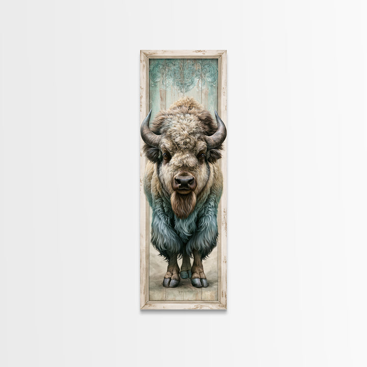 Buffalo Portrait with Western Texture Canvas Print, Rustic Art, Wood Art, Farmhouse Decor, Oil Painting, Rustic, Wall Decor, RUS-1x3-10
