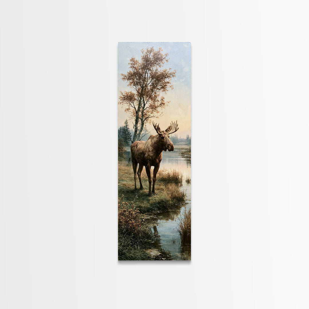 Moose Standing by a Quiet Lake Canvas Print, Rustic Art, Gallery Decor, Farmhouse Decor, Fine Art, Rustic, Contemporary Art, RUS-1x3-21