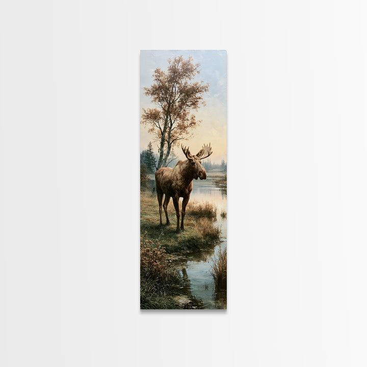 Moose Standing by a Quiet Lake Canvas Print, Rustic Art, Gallery Decor, Farmhouse Decor, Fine Art, Rustic, Contemporary Art, RUS-1x3-21