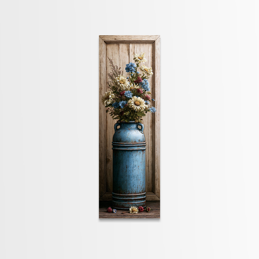 Weathered Barn Wood and Wildflower Still Life Canvas Print, Rustic Art, Fine Art Print, Farmhouse Decor, Oil Painting, Rustic, RUS-1x3-37