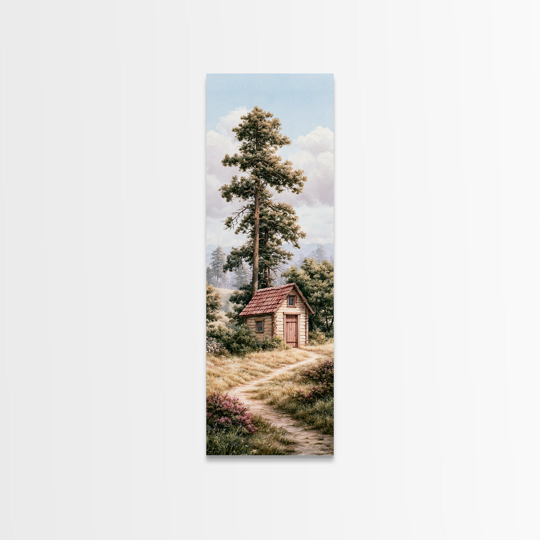Mountain Cabin Landscape Canvas Print, Rustic Art, Printable Wall Art, Farmhouse Decor, Oil Painting, Rustic, Wood Art, RUS-1x3-39
