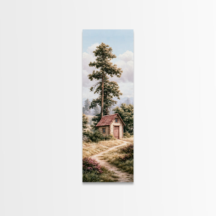 Mountain Cabin Landscape Canvas Print, Rustic Art, Printable Wall Art, Farmhouse Decor, Oil Painting, Rustic, Wood Art, RUS-1x3-39