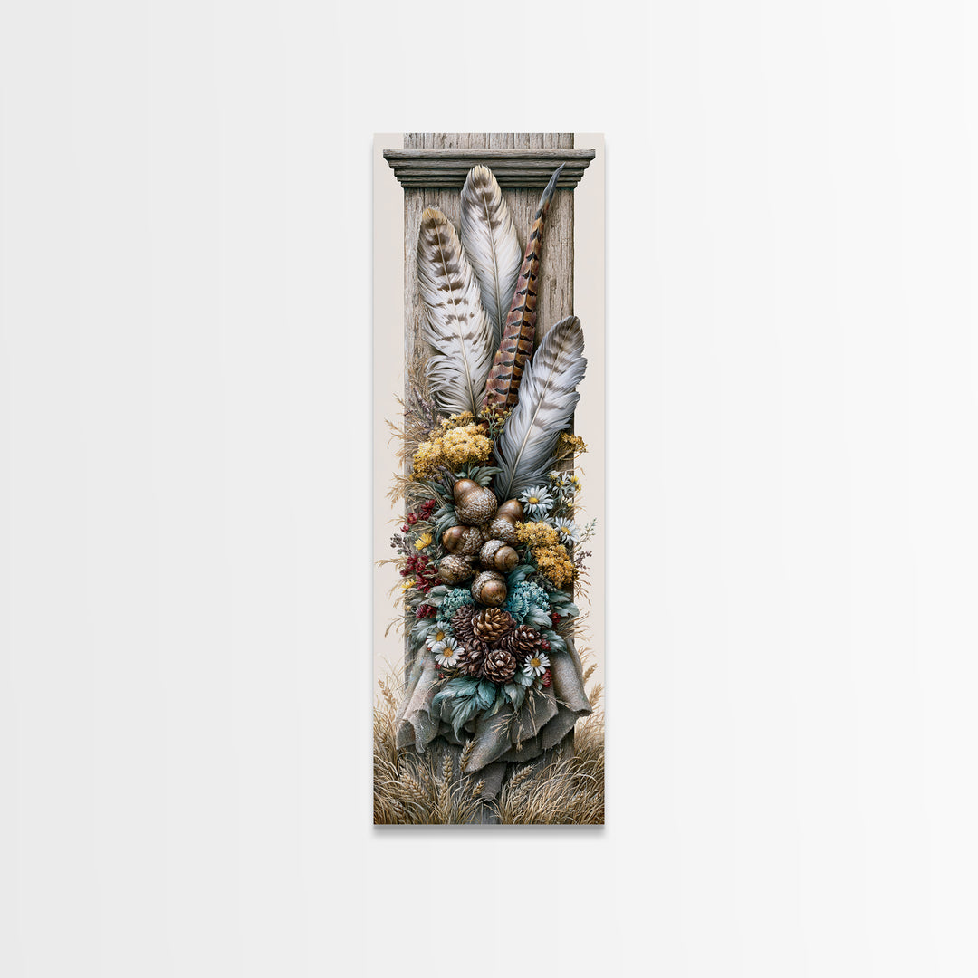 Pheasant Feathers and Acorns Arrangement Framed Canvas Print, Rustic Art, Modern Decor, Farmhouse Decor, Fine Art, Rustic, RUS-1x3-4