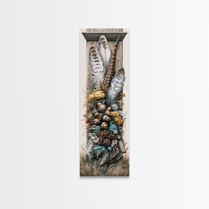 Pheasant Feathers and Acorns Arrangement Framed Canvas Print, Rustic Art, Modern Decor, Farmhouse Decor, Fine Art, Rustic, RUS-1x3-4