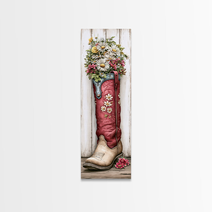 Old Boots Filled Canvas Print, Rustic Art, Landscape Art, Farmhouse Decor, Oil Painting, Rustic, Room Decor, Textured Painting, RUS-1x3-42