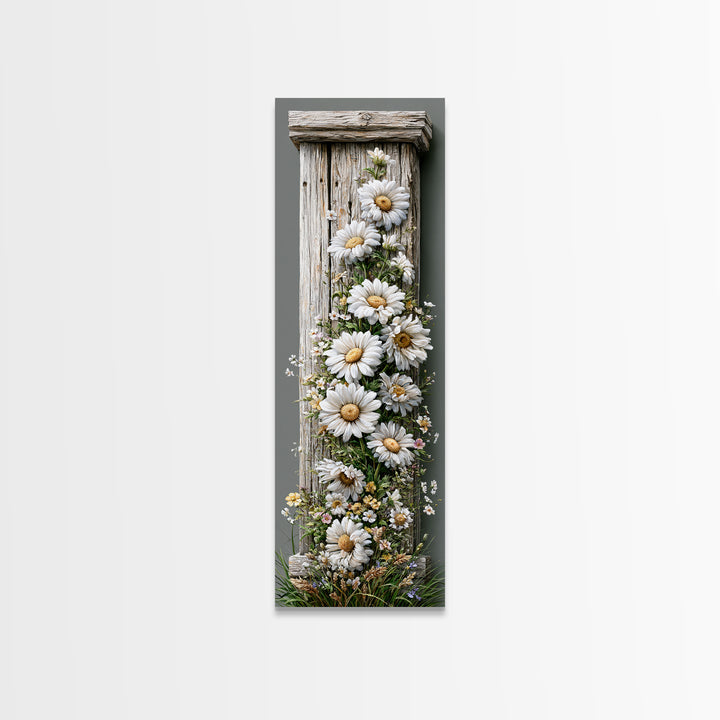 Weathered Barn Wood and Wildflower Still Life Canvas Print, Rustic Art, Textured Painting, Farmhouse Decor, Rustic, 3d Wall Art, RUS-1x3-61