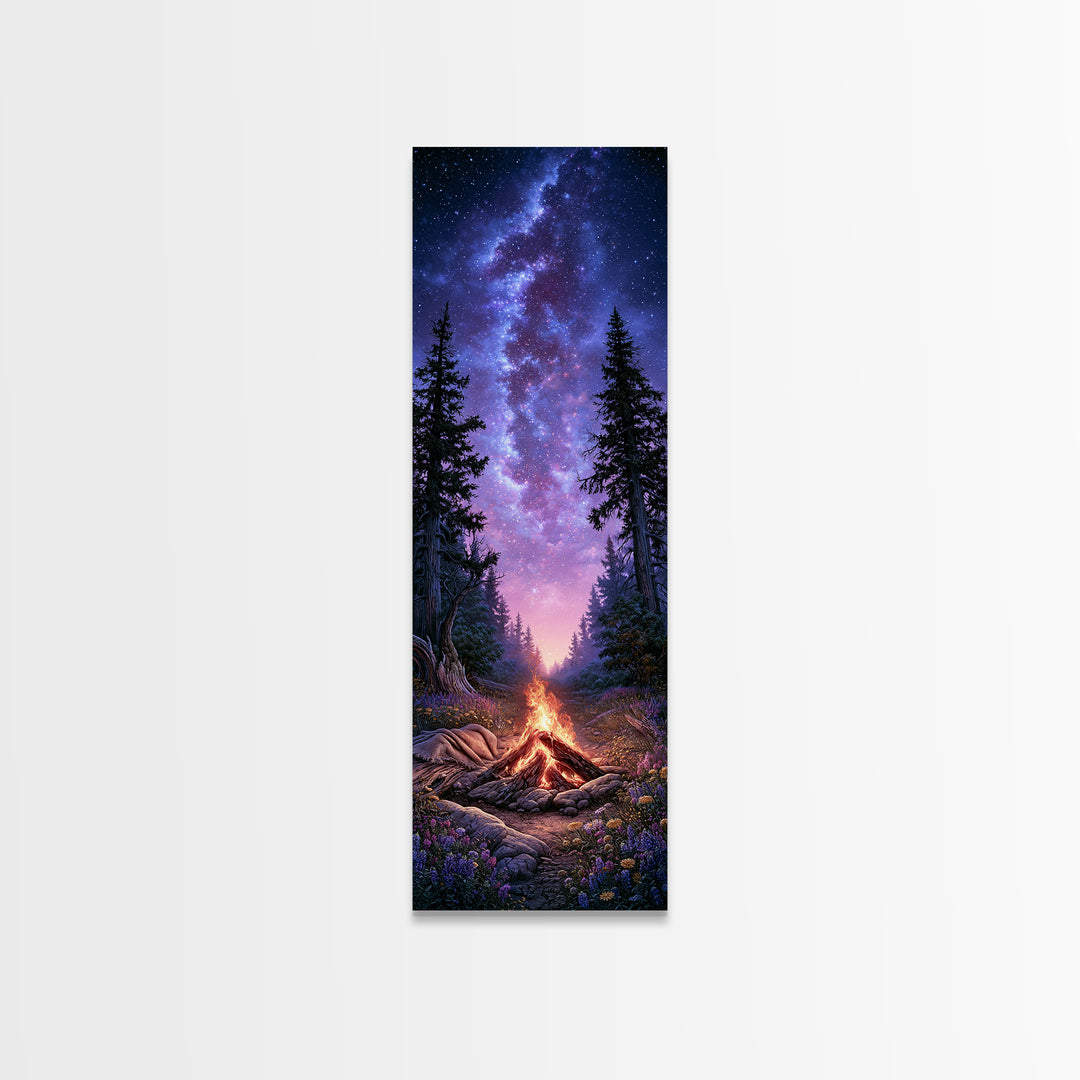 Campfire under a Starry Sky Framed Canvas Print, Rustic Art, Downloadable Art, Farmhouse Decor, Fine Art, Rustic, RUS-1x3-70