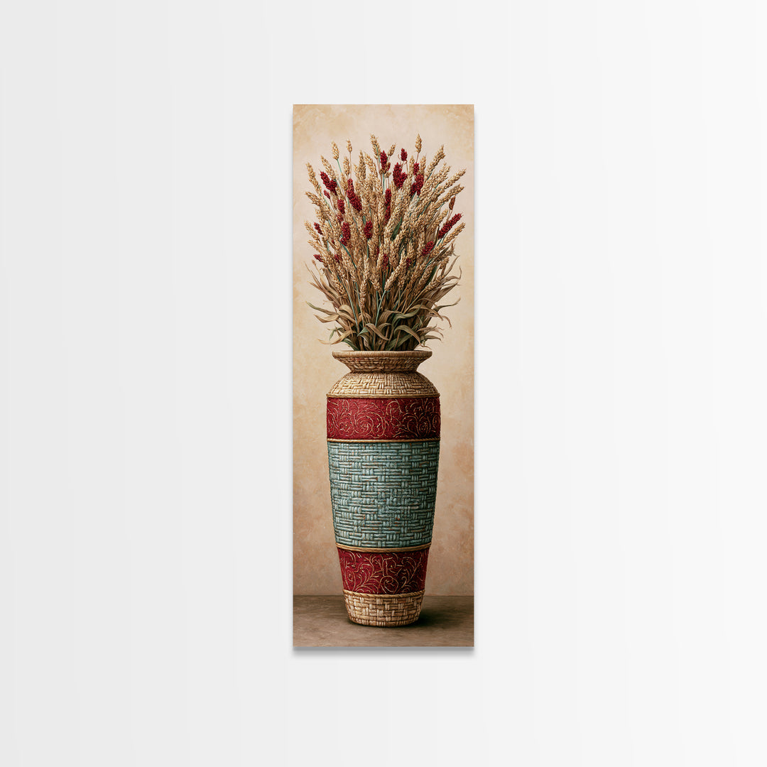 Handwoven Basket with Dried Grasses Framed Canvas Print, Rustic Art, Digital Print, Farmhouse Decor, Fine Art, Rustic, RUS-1x3-84