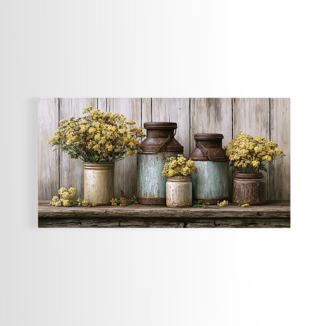 Weathered Barn Wood and Wildflower Still Life Canvas Print, Rustic Art, Wall Art, Farmhouse Decor, Rustic, Living Room Decor, RUS-2x1-21