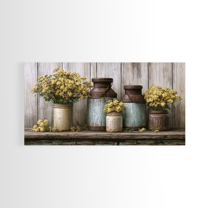 Weathered Barn Wood and Wildflower Still Life Canvas Print, Rustic Art, Wall Art, Farmhouse Decor, Rustic, Living Room Decor, RUS-2x1-21
