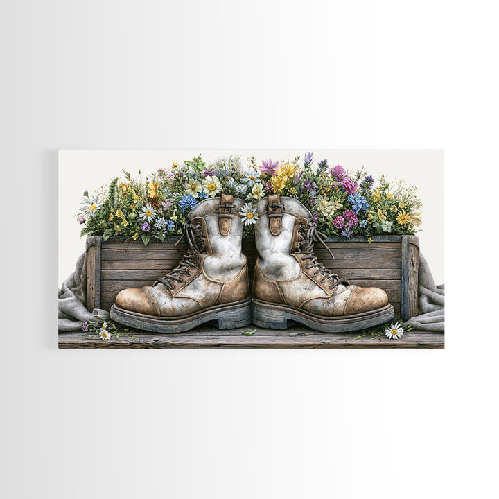 Old Boots Filled Canvas Print, Rustic Art, Boho Decor, Farmhouse Decor, Fine Art, Rustic, Art Print, Digital Art, RUS-2x1-26