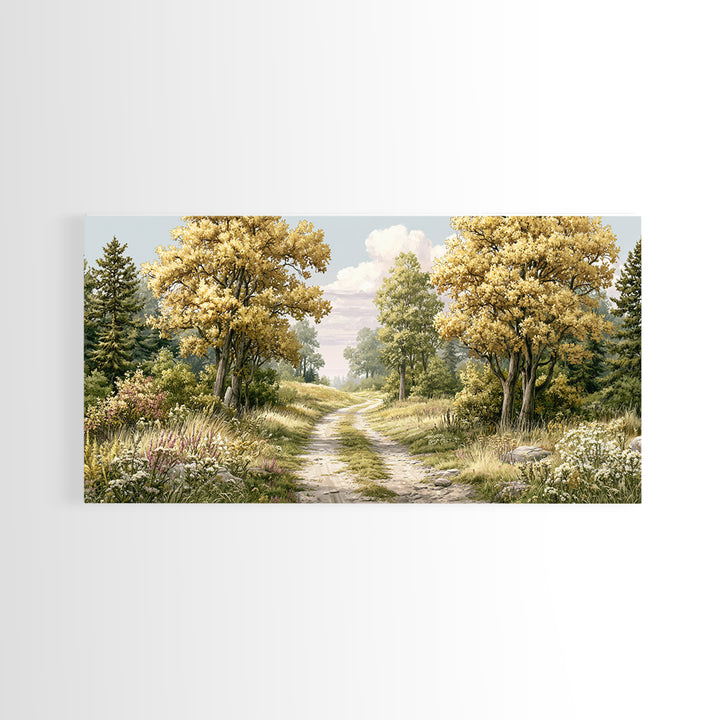 Forest Path with Golden Autumn Leaves Framed Canvas Print, Rustic Art, Modern Decor, Farmhouse Decor, Fine Art, Rustic, RUS-2x1-38