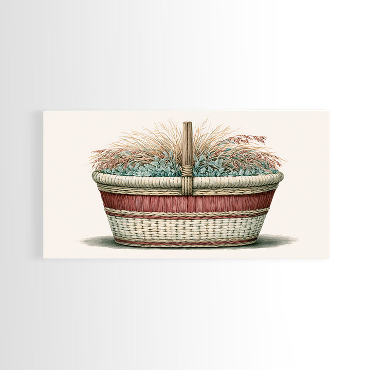 Handwoven Basket with Dried Grasses Canvas Print, Rustic Art, Textured Painting, Farmhouse Decor, Abstract Art, Rustic, RUS-2x1-44