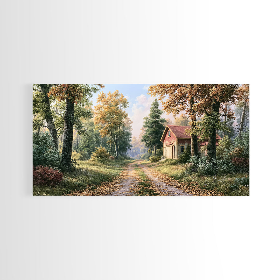 Forest Path with Golden Autumn Leaves Canvas Print, Rustic Art, Room Decor, Farmhouse Decor, Fine Art, Rustic, Oil Painting, RUS-2x1-62