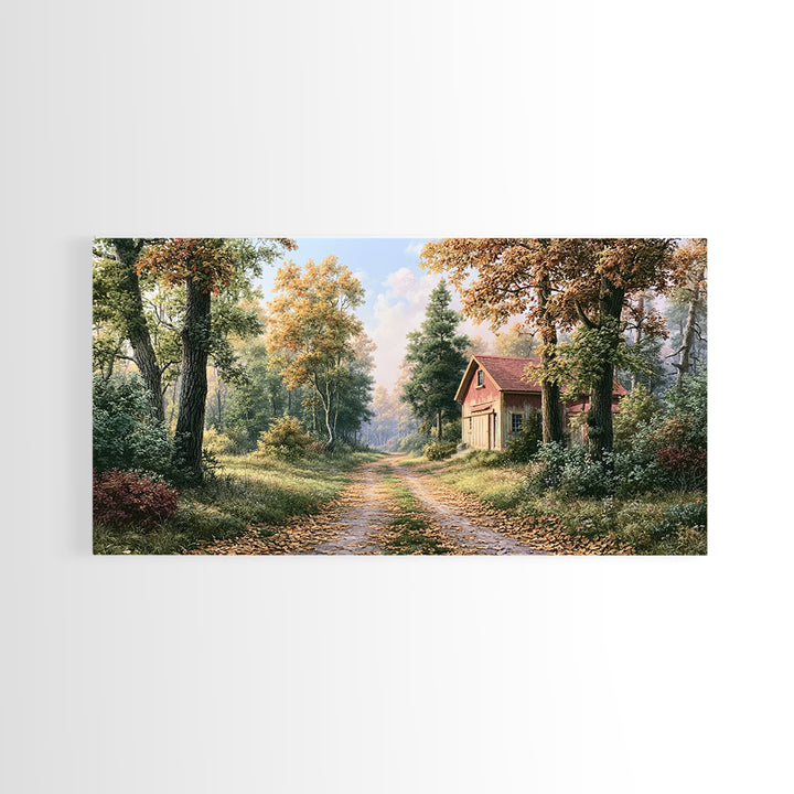 Forest Path with Golden Autumn Leaves Canvas Print, Rustic Art, Room Decor, Farmhouse Decor, Fine Art, Rustic, Oil Painting, RUS-2x1-62