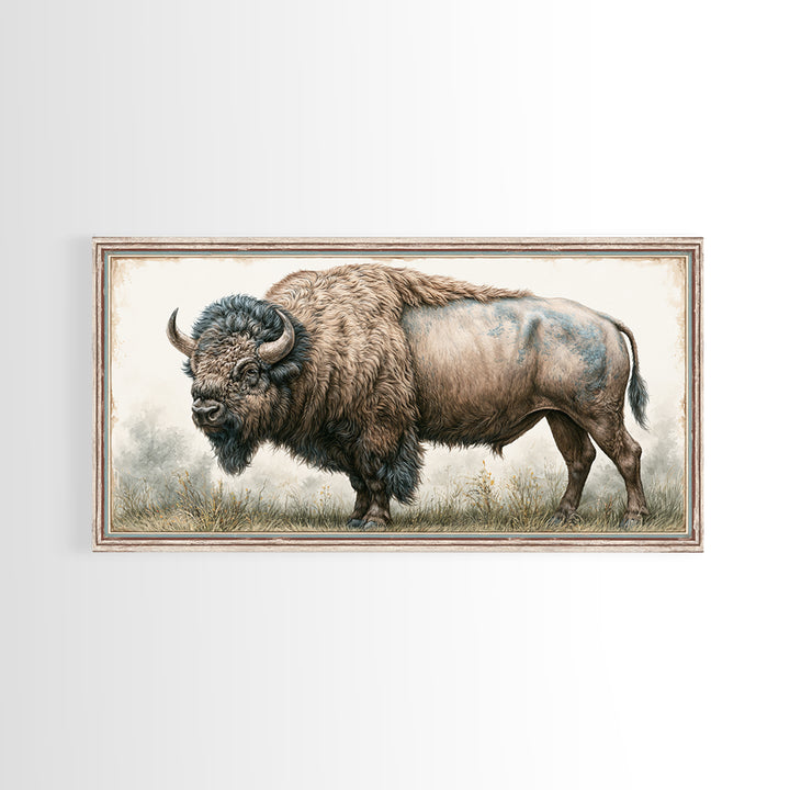 Buffalo Portrait with Western Texture Canvas Print, Rustic Art, Textured Painting, Farmhouse Decor, Fine Art, Rustic, RUS-2x1-66
