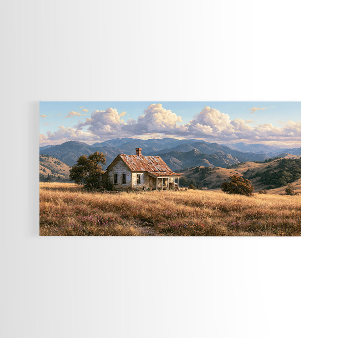 Mountain Cabin Landscape Canvas Print, Rustic Art, Farmhouse Wall Art, Farmhouse Decor, Fine Art, Rustic, Statement Artwork, RUS-2x1-71