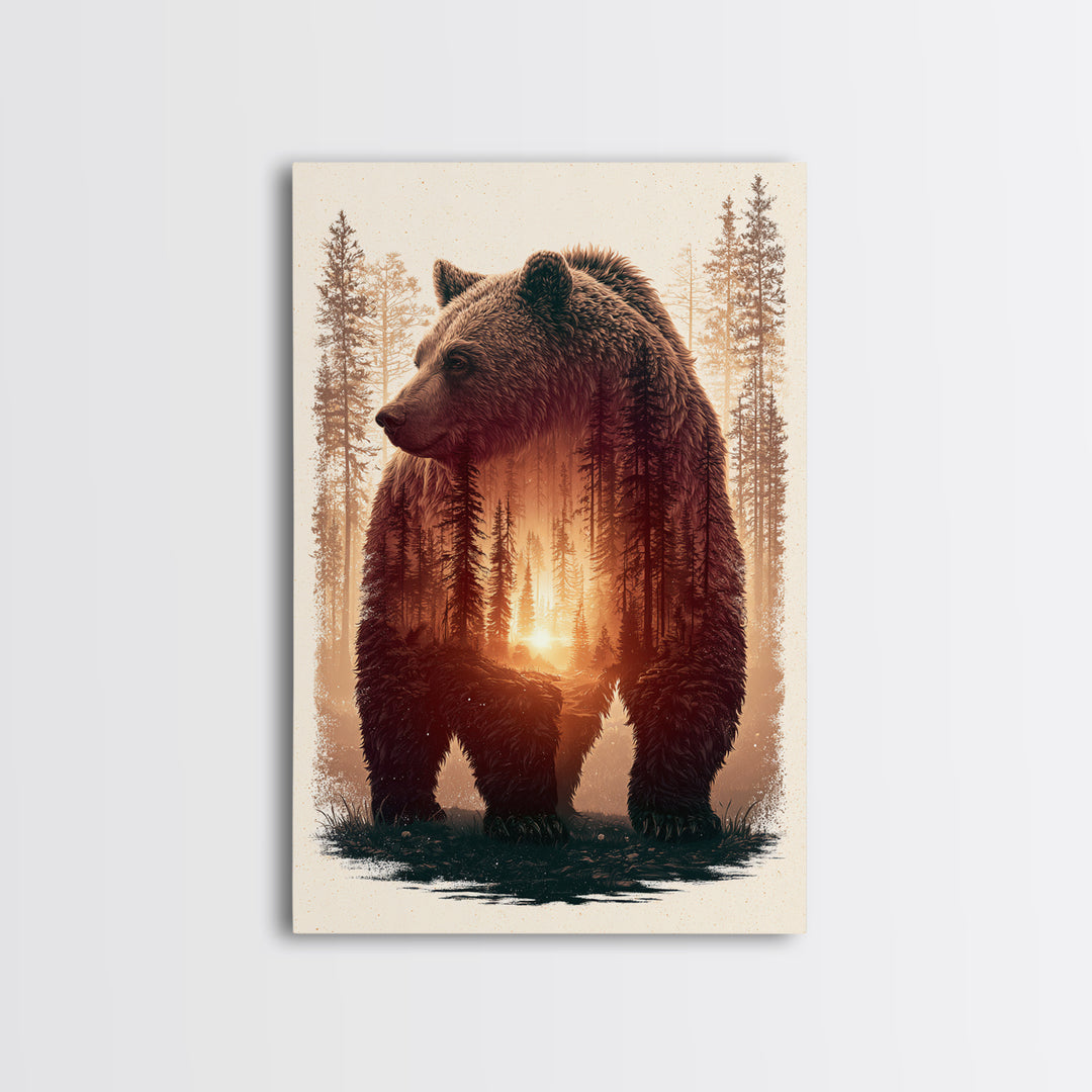 Bear Silhouette Among Pine Trees Canvas Print, Rustic Art, Gallery Decor, Farmhouse Decor, Fine Art, Rustic, Contemporary Art, RUS-2x3-15