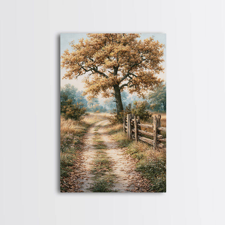 Forest Path with Golden Autumn Leaves Framed Canvas Print, Rustic Art, Statement Artwork, Farmhouse Decor, Fine Art, Rustic, RUS-2x3-26