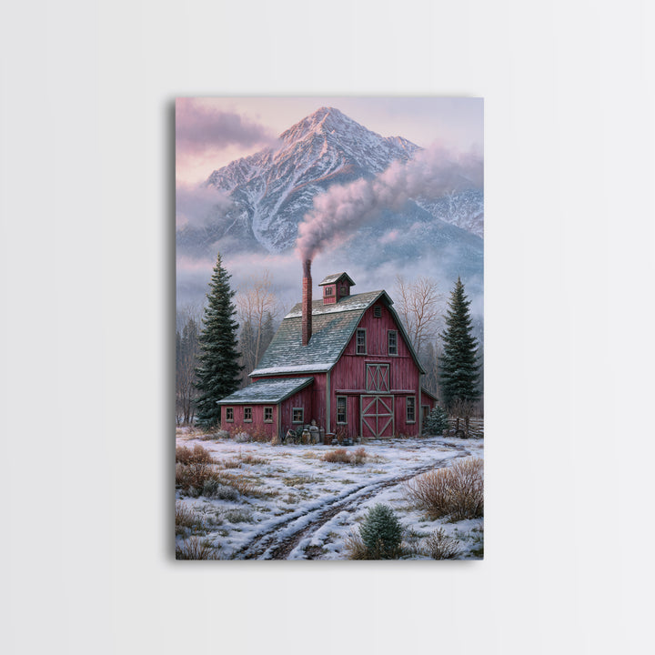 Winter Mountain Scene Canvas Print, Rustic Art, Fine Art Print, Farmhouse Decor, Fine Art, Rustic, Painting, Digital Prints, RUS-2x3-31