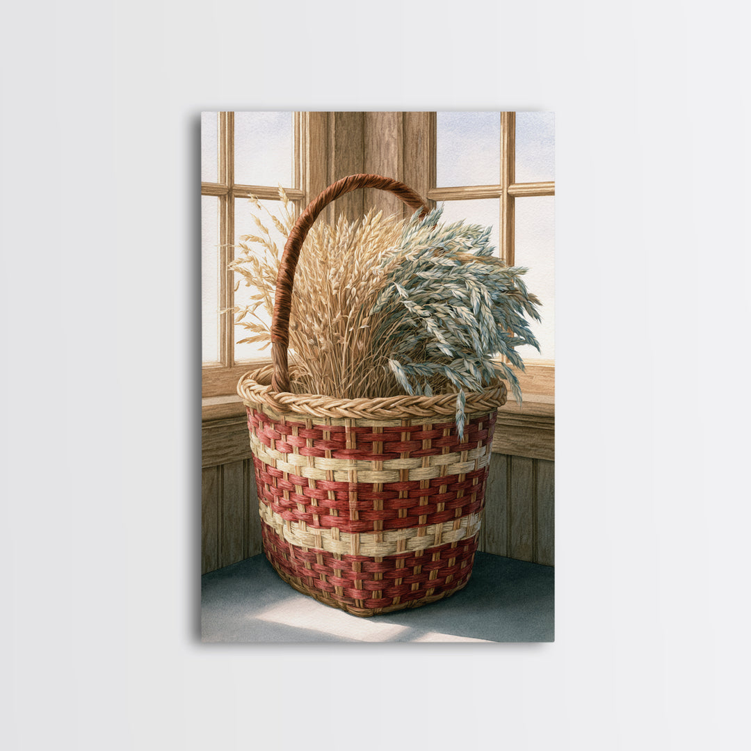 Handwoven Basket with Dried Grasses Canvas Print, Rustic Art, Landscape Wall Art, Farmhouse Decor, Rustic, Luxury Decor, RUS-2x3-32