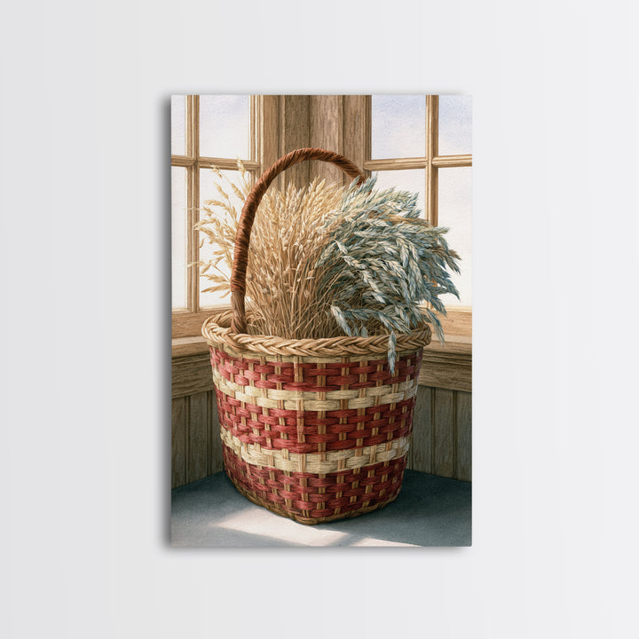 Handwoven Basket with Dried Grasses Canvas Print, Rustic Art, Landscape Wall Art, Farmhouse Decor, Rustic, Luxury Decor, RUS-2x3-32