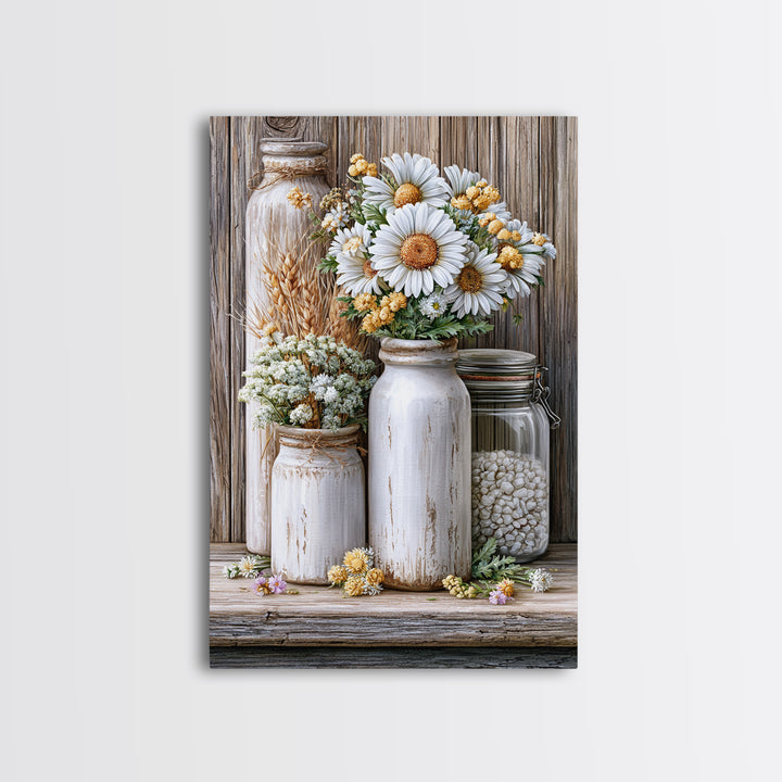 Weathered Barn Wood and Wildflower Still Life Framed Canvas Print, Rustic Art, Oil Painting, Farmhouse Decor, Fine Art, Rustic, RUS-2x3-33