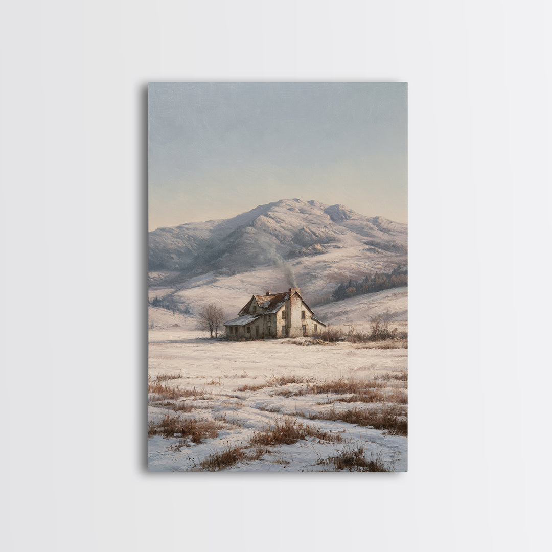 Winter Mountain Scene Framed Canvas Print, Rustic Art, Textured Painting, Farmhouse Decor, Oil Painting, Rustic, Digital Print, RUS-2x3-55