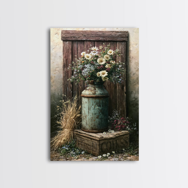 Weathered Barn Wood and Wildflower Still Life Canvas Print, Rustic Art, Living Room Decor, Farmhouse Decor, Fine Art, Rustic, RUS-2x3-57