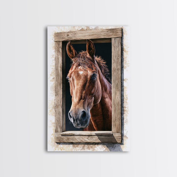 Brown Horse Portrait Canvas Print, Rustic Art, Digital Print, Farmhouse Decor, Rustic, Landscape Painting, Eclectic Wall Art, RUS-2x3-61