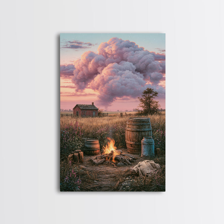Campfire under a Starry Sky Canvas Print, Rustic Art, Home Decor, Farmhouse Decor, Oil Painting, Rustic, Living Room Decor, RUS-2x3-66