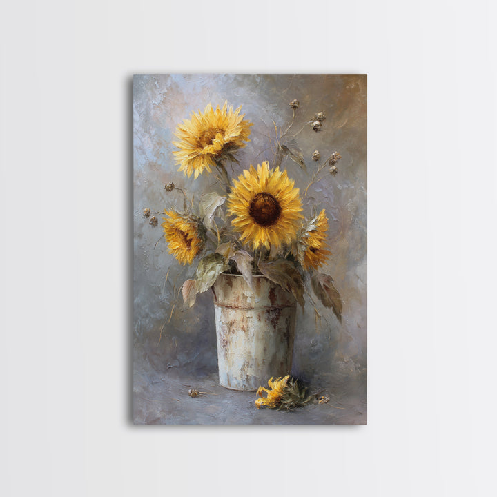 Handwoven Basket with Dried Grasses Framed Canvas Print, Rustic Art, Modern Art, Farmhouse Decor, Oil Painting, Rustic, RUS-2x3-8