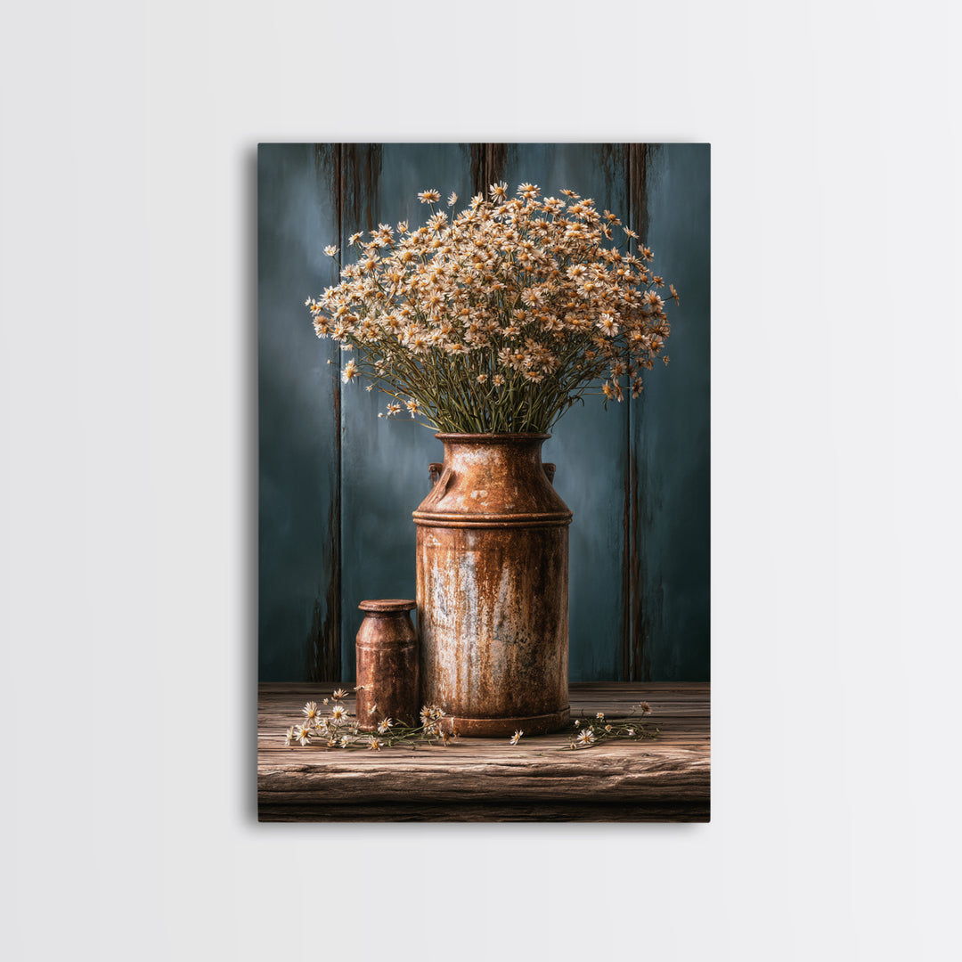 Weathered Barn Wood and Wildflower Still Life Canvas Print, Rustic Art, Living Room Decor, Farmhouse Decor, Fine Art, Rustic, RUS-2x3-81