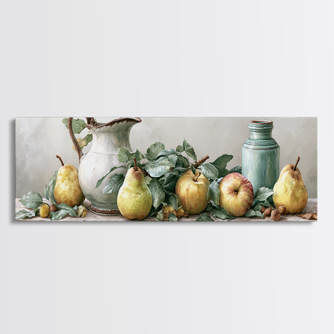 Rustic Pear and Apple Still Life Canvas Print, Rustic Art, Printable Art, Farmhouse Decor, Fine Art, Rustic, Farmhouse Wall Art, RUS-3x1-13