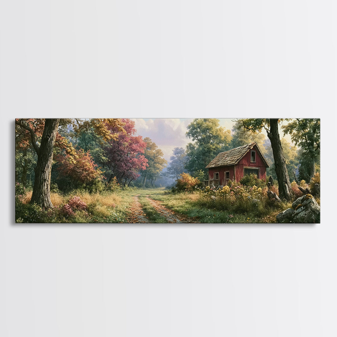 Forest Path with Golden Autumn Leaves Canvas Print, Rustic Art, Printable Wall Art, Farmhouse Decor, Fine Art, Rustic, RUS-3x1-34
