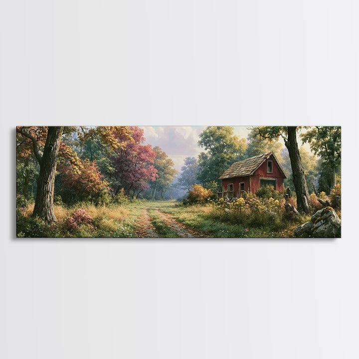 Forest Path with Golden Autumn Leaves Canvas Print, Rustic Art, Printable Wall Art, Farmhouse Decor, Fine Art, Rustic, RUS-3x1-34