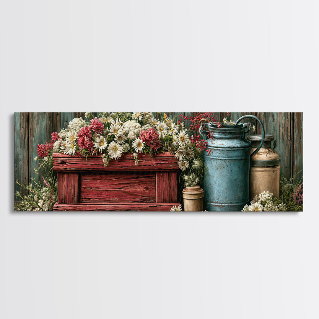 Weathered Barn Wood and Wildflower Still Life Canvas Print, Rustic Art, Farmhouse Wall Art, Farmhouse Decor, Fine Art, Rustic, RUS-3x1-41