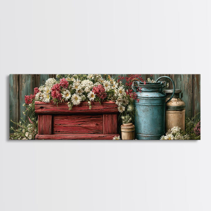 Weathered Barn Wood and Wildflower Still Life Canvas Print, Rustic Art, Farmhouse Wall Art, Farmhouse Decor, Fine Art, Rustic, RUS-3x1-41
