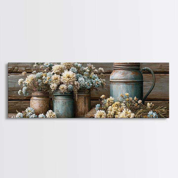 Weathered Barn Wood and Wildflower Still Life Canvas Print, Rustic Art, Farmhouse Wall Art, Farmhouse Decor, Fine Art, Rustic, RUS-3x1-65