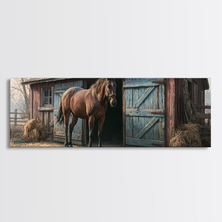 Brown Horse Portrait Framed Canvas Print, Rustic Art, Portrait Painting, Farmhouse Decor, Fine Art, Rustic, Boho Decor, RUS-3x1-69