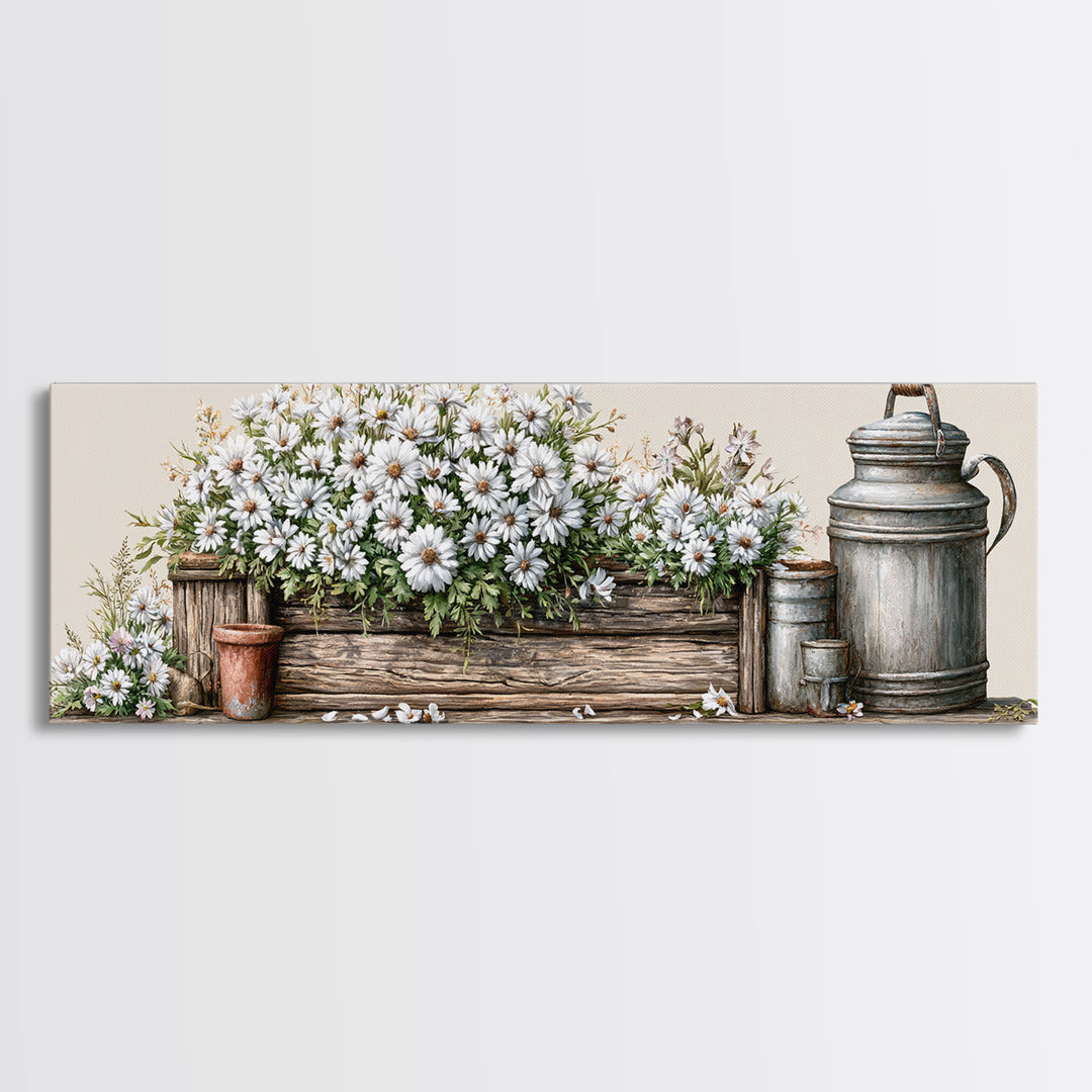 Weathered Barn Wood and Wildflower Still Life Framed Canvas Print, Rustic Art, Living Room Art, Farmhouse Decor, Rustic, RUS-3x1-89