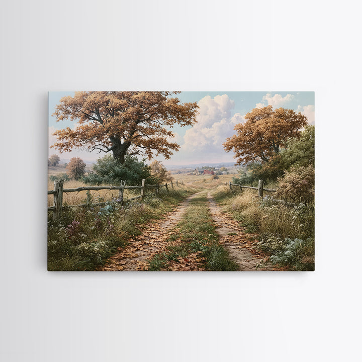 Forest Path with Golden Autumn Leaves Canvas Print, Rustic Art, Digital Print, Farmhouse Decor, Rustic, Landscape Painting, RUS-3x2-22