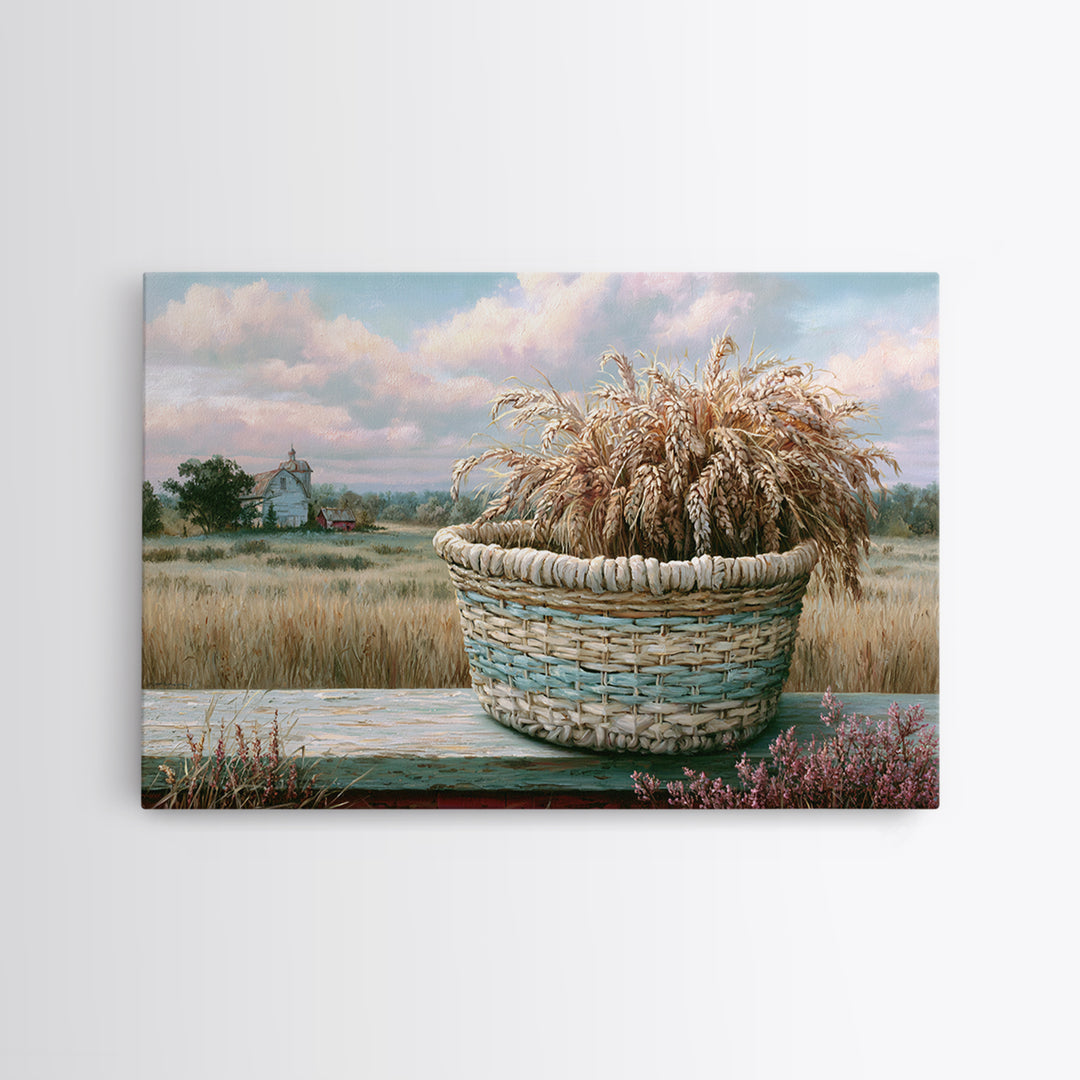 Handwoven Basket with Dried Grasses Framed Canvas Print, Rustic Art, Printable Art, Farmhouse Decor, Fine Art, Rustic, RUS-3x2-28