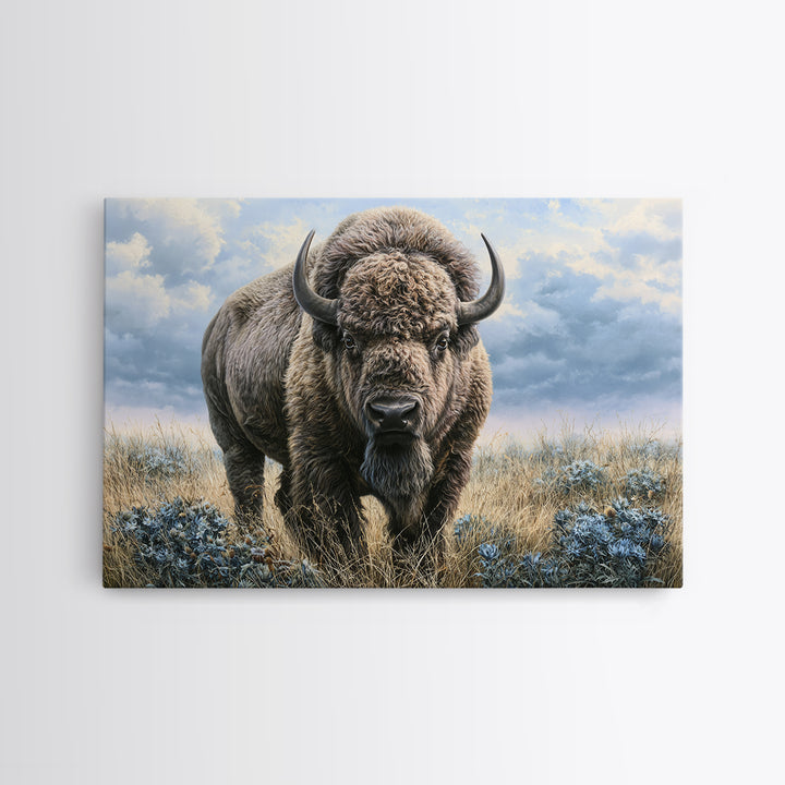 Buffalo Portrait with Western Texture Framed Canvas Print, Rustic Art, Boho Wall Art, Farmhouse Decor, Fine Art, Rustic, RUS-3x2-50