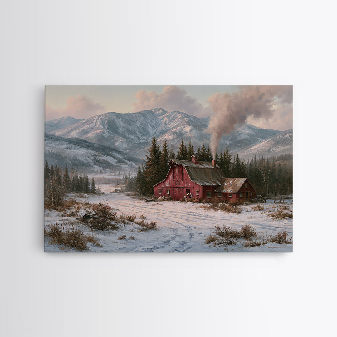 Winter Mountain Scene Canvas Print, Rustic Art, Boho Decor, Farmhouse Decor, Fine Art, Rustic, Art Print, Digital Art, RUS-3x2-75