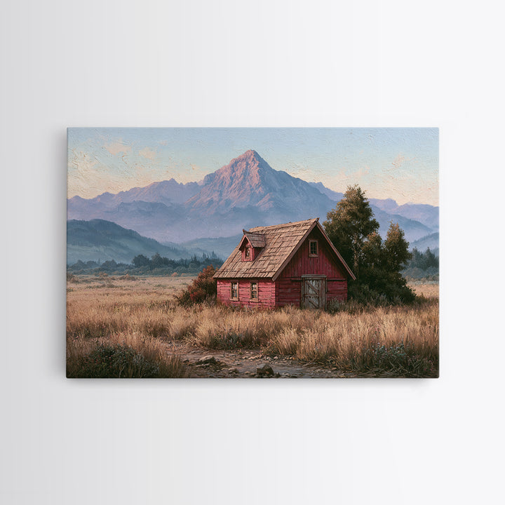 Mountain Cabin Landscape Framed Canvas Print, Rustic Art, Landscape Wall Art, Farmhouse Decor, Fine Art, Rustic, Luxury Decor, RUS-3x2-79