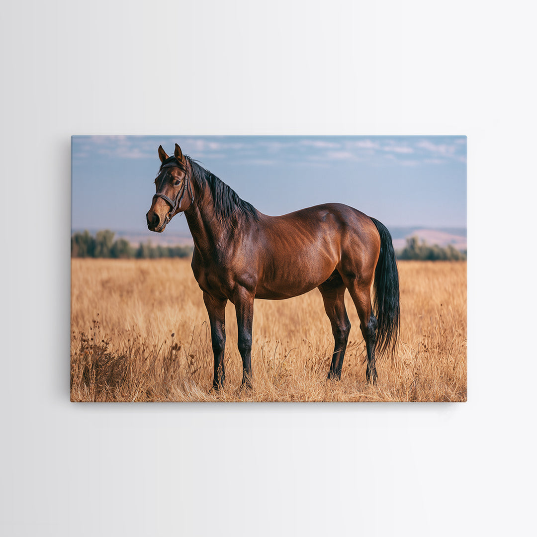 Brown Horse Portrait Framed Canvas Print, Rustic Art, Landscape Wall Art, Farmhouse Decor, Oil Painting, Rustic, Luxury Decor, RUS-3x2-81