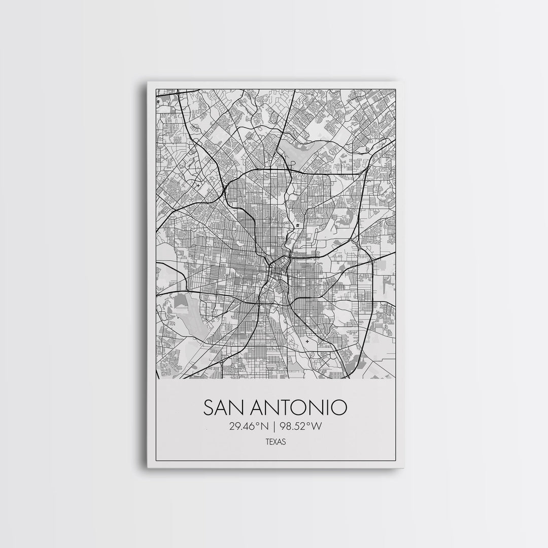 San Antonio Street Map, Texas Map, City Map Art, Minimalist Art, Wall Art, Canvas Print, Black And White Art, Travel Print, Family Gift