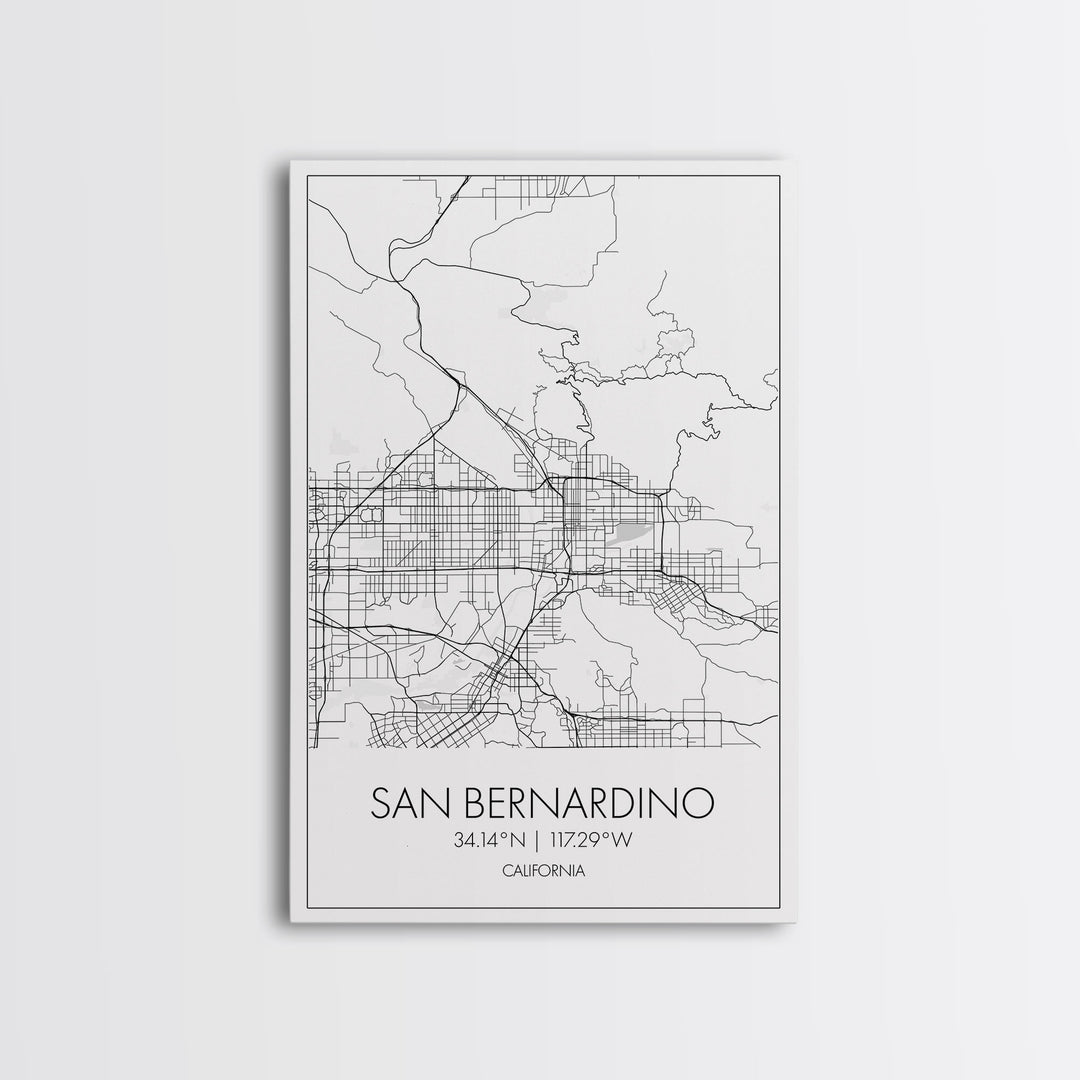 San Bernardino Street Map, California Map, City Map Print, Minimalist Art, Wall Art, Canvas Print, Unique Wall Décor, Friends Gift,