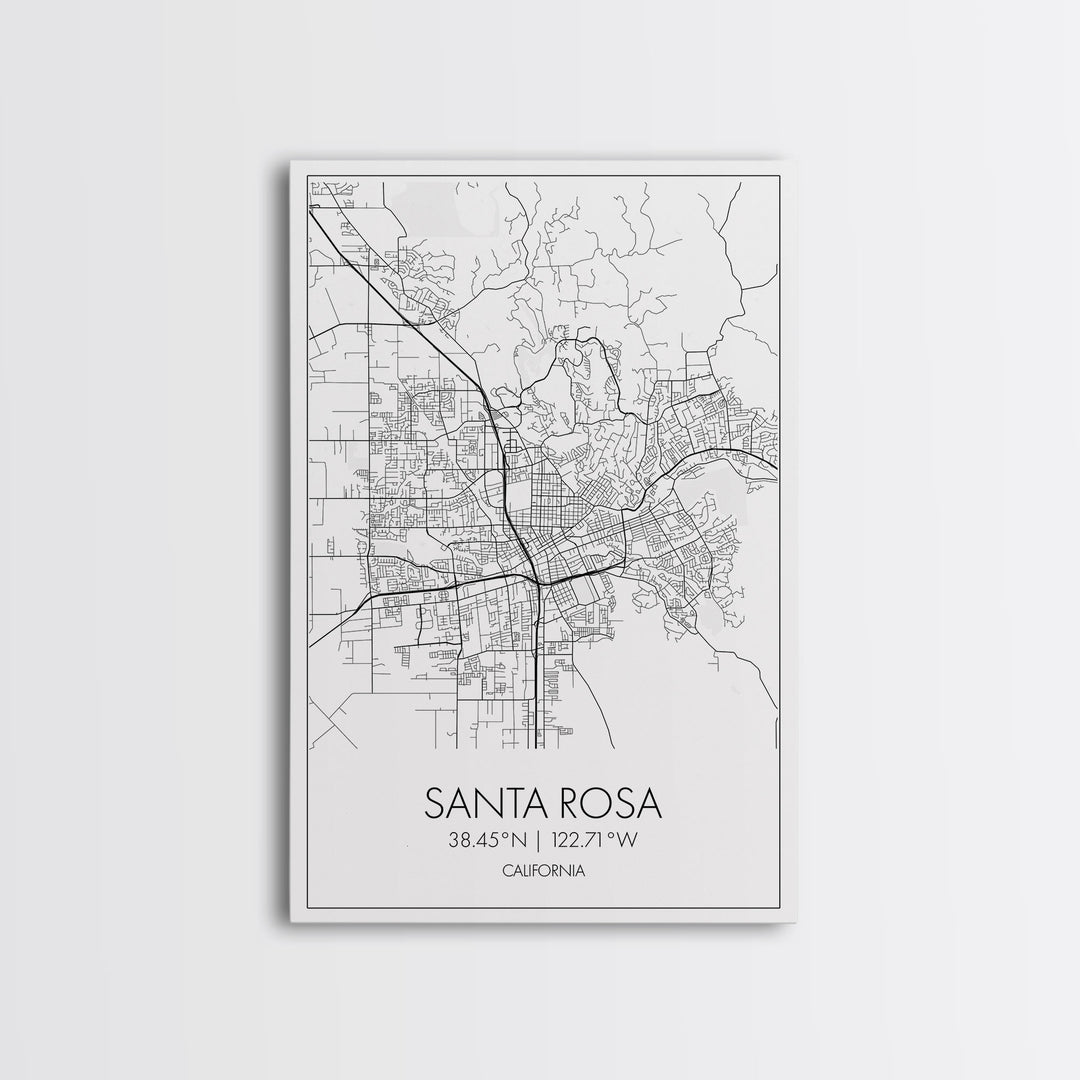 Santa Rosa Street Map, California Map, City Map Print, Minimalist Art, Wall Art, Canvas Print, Bedroom Wall Art, Travel Gift, Travel Art